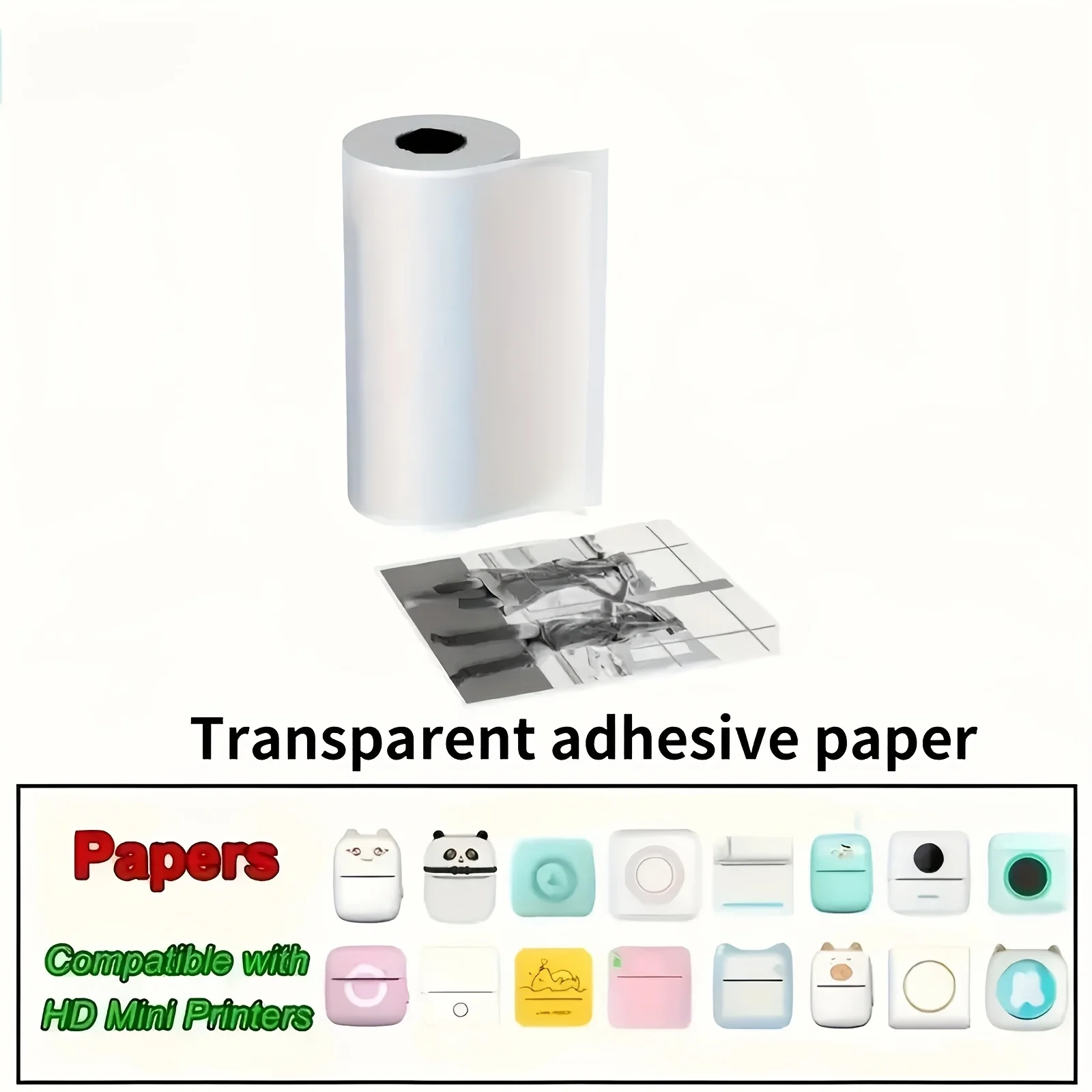 Transparent Self-Adhesive Thermal Paper Rolls: 57Mm X 25Mm, Compatible with Most Mini Printers