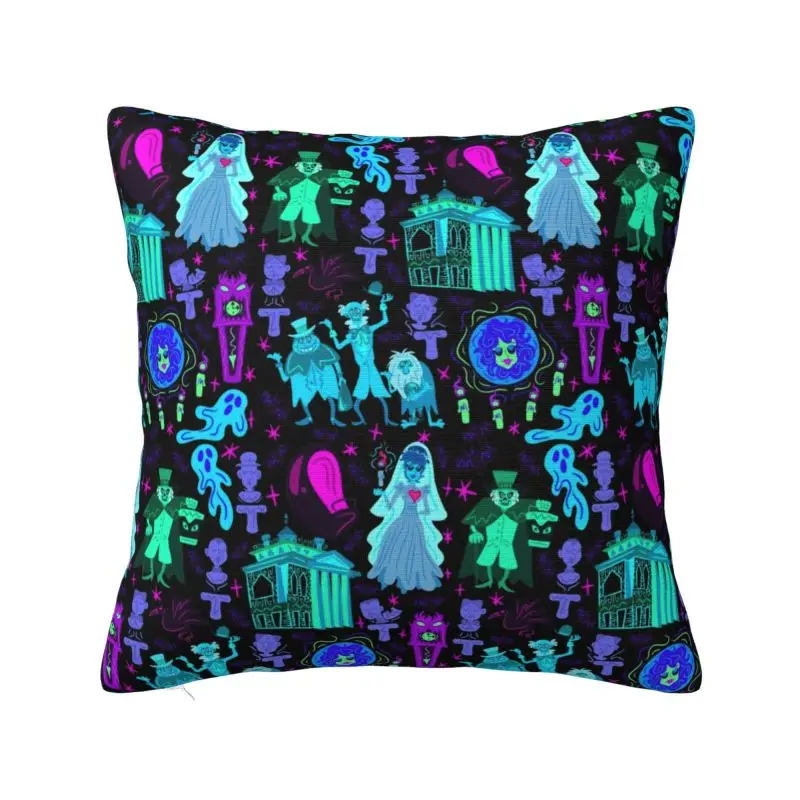 

Happy Haunts Haunted Mansion Cushion Cover Polyester Halloween Ghost Monster Throw Pillow Case Bedroom Decoration Pillowslip