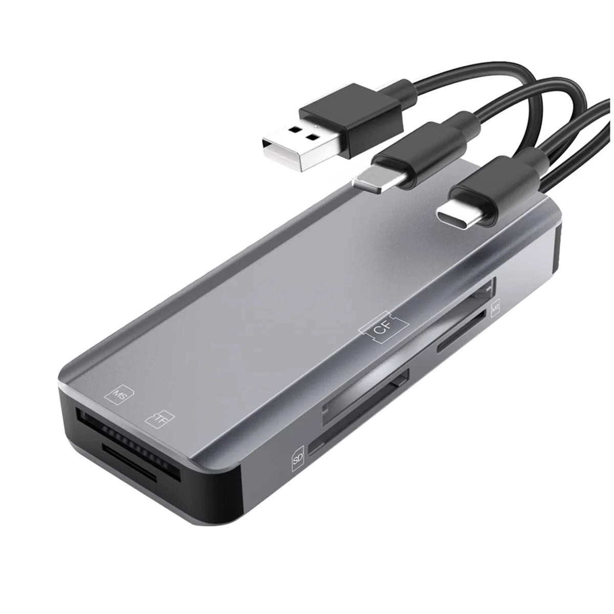 Leitor de cartão multimemória 5 em 1, adaptador de leitor de cartão SD/TF/CF/MS/M2/Micro-SD para IPhone/IPad USB C e USB A