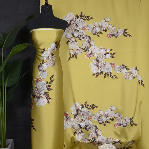 HYSK 100% real silk satin fabric 19mm genuine painting floral digitally printed custom silk charmeuse meter for DIY dress E2600