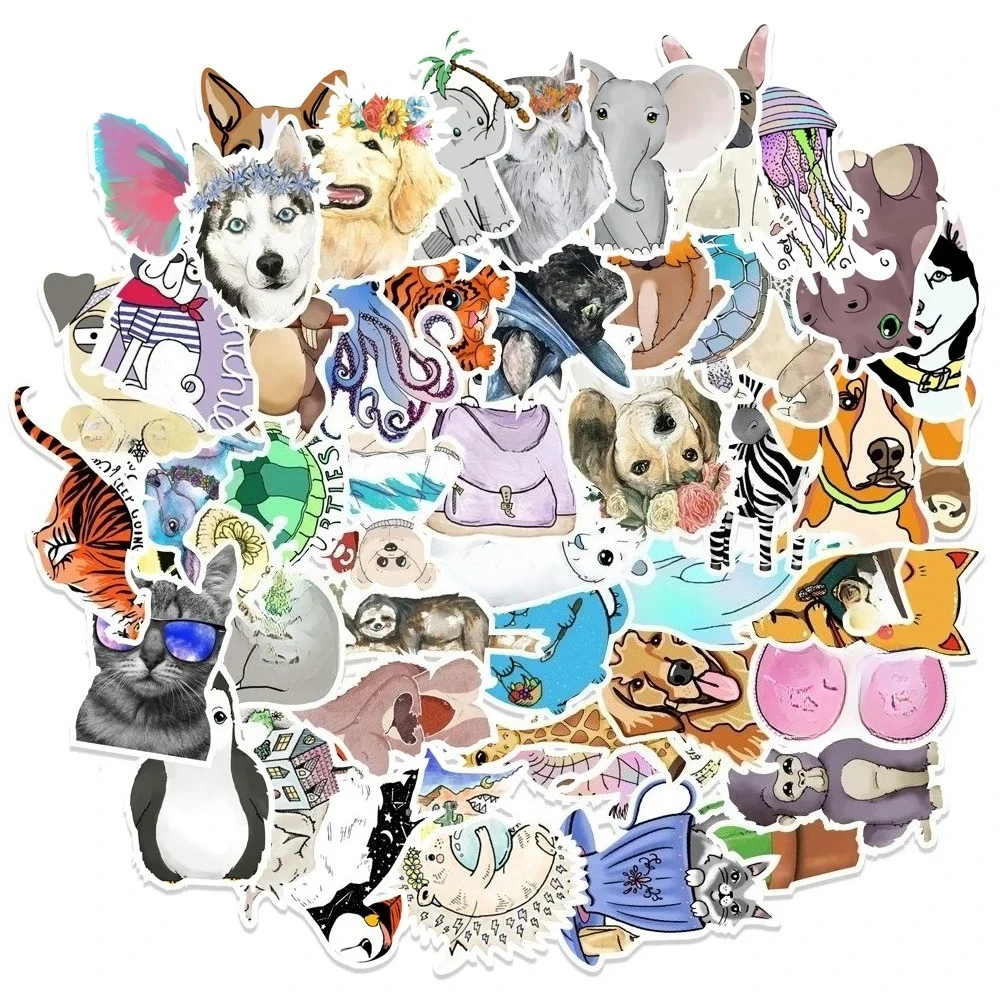 

50 шт., милые мультяшные забавные креативные наклейки для собак, украшения, велосипедный компьютер, чемодан, чехол для телефона, настольный мотоцикл, скейтборд