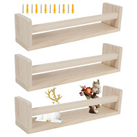 3Pcs Floating Wall Shelf Wooden Wall Mounted Bookshelf Home Decor Planter Display Shelves for Living Room Kitchen and Bedroom