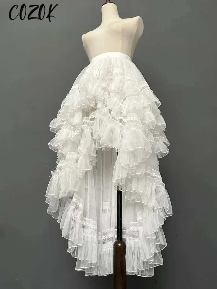 สไตล์ญี่ปุ่น Gothic Lolita ลูกไม้ชั้น Jsk เจ้าหญิงกระโปรงผู้หญิง Kawaii น่ารักตาข่าย Ruffles ชุดราตรี Y2k กระโปรงกระโปรงยาว