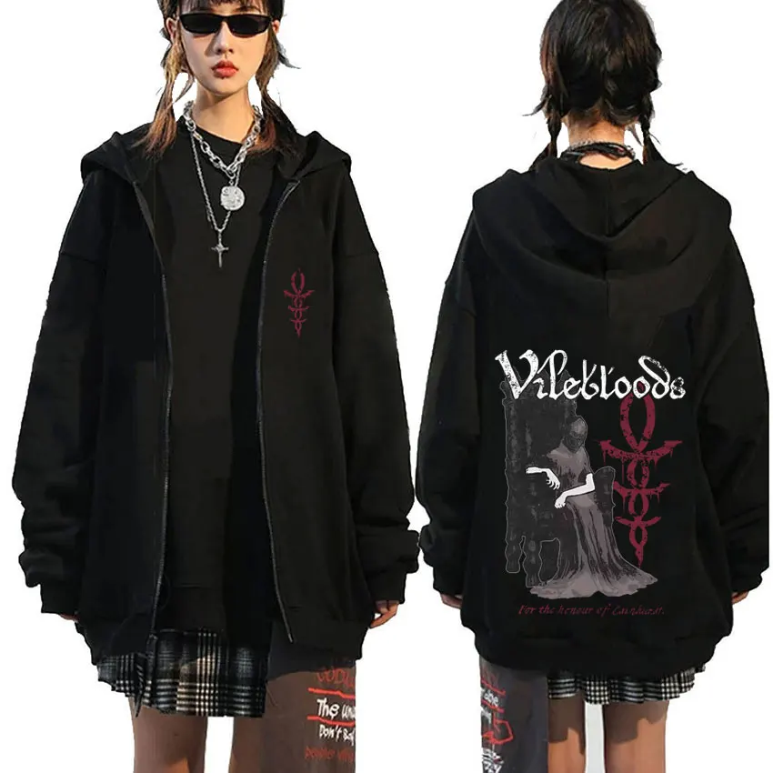 

Game Bloodborne Graphic Zipper Hoodie Vintage Horror Hunter Zip Up Jacket Men Women Fashion Casual Oversized Zip Up Sweatshirt