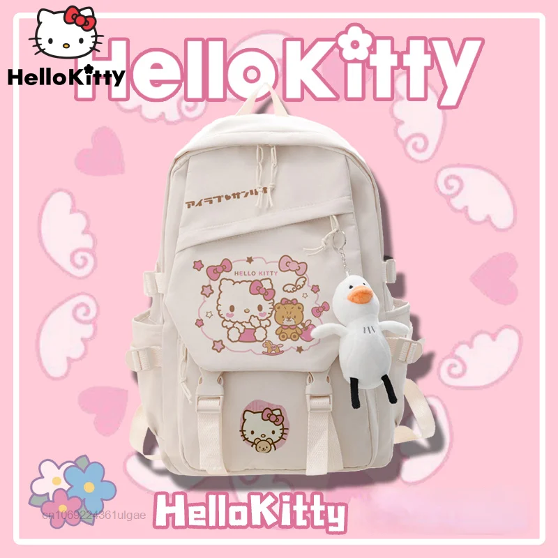 Sanrio Hallo Kitty Rucksäcke Student Cartoon Schule Tasche Koreanischen Stil Kawaii Schulter Taschen Y2k Mädchen Casual Rucksack Mit Anhänger