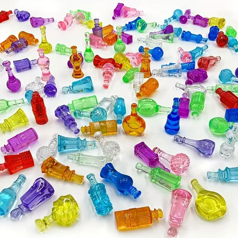 50 Stück Acryl Kreative Schmuckimitation Kleine Flaschen DIY Dekorationszubehör Mini-Ornamente für Mikrolandschaften Gemischt – Detail 2