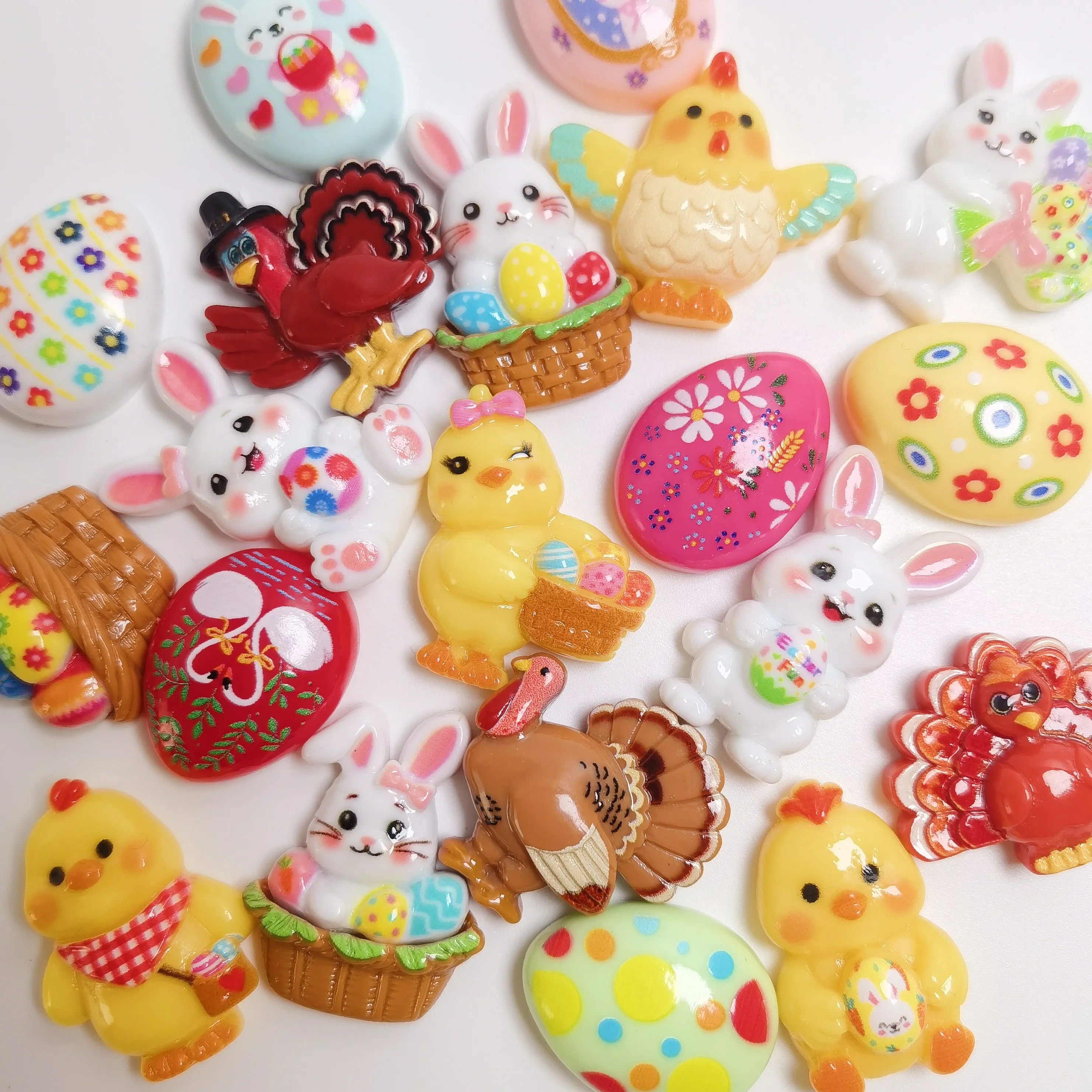 Resin Cartoon Easter Chicks Eggs Rabbit Flatback Cabochon for DIY Hair Bow Scrapbook Crafts Decorative Figurines