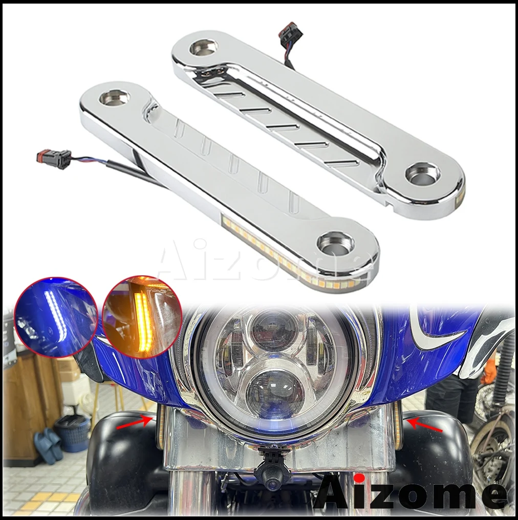Motorcycle LED Billet Flush Fork Turn Signal Light Indicator For Harley Touring Electra Glide Road King Tri Street Glide 2014-24