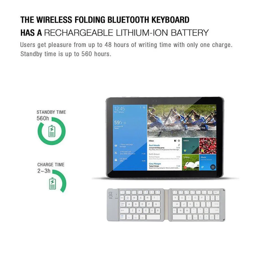 BOW Mini Wireless Bluetooth Mobile Phone Keyboard Rechargeable Foldable Keyboard Folding Bluetooth Keyboard For Android IOS