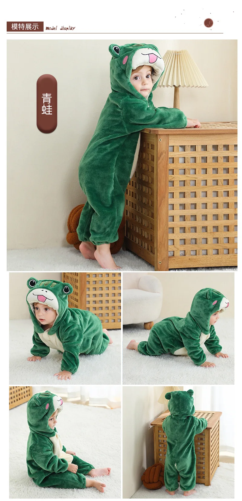 Baby Strampler Winter Kostüm Flanell Kapuzen Overalls Kinder Wachsende Kleidung Jungen Pullover Mädchen Overall Outfit Drachen Einhorn Frosch – Detail 3