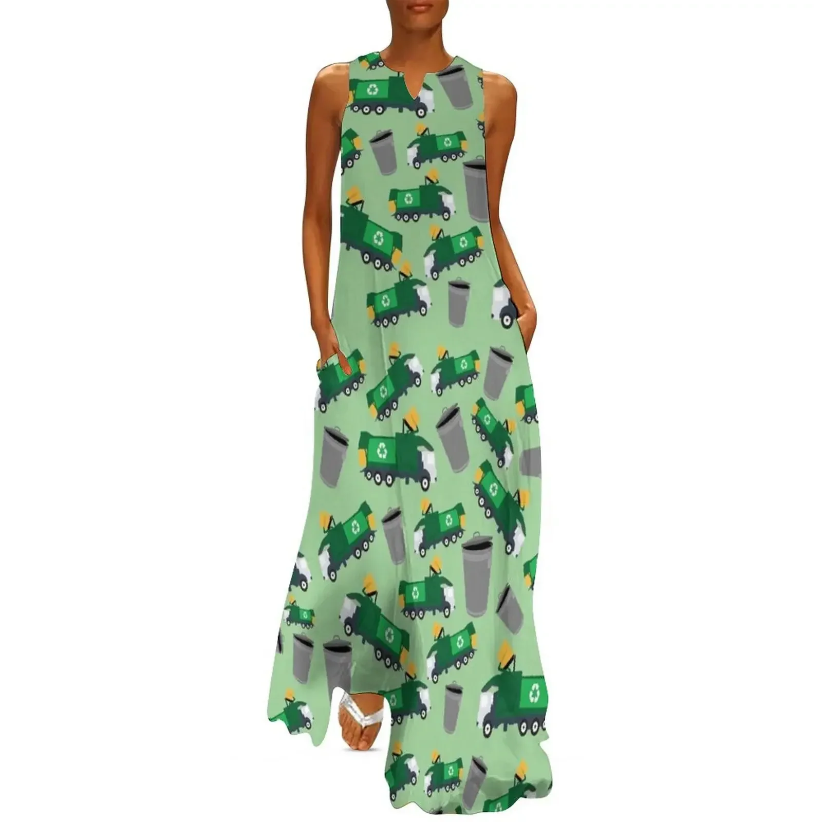 

Recycling Garbage Truck Pattern Long Dress summer woman dress 2025 dresses for woman 2025 women's clothing trend 2025 Dress