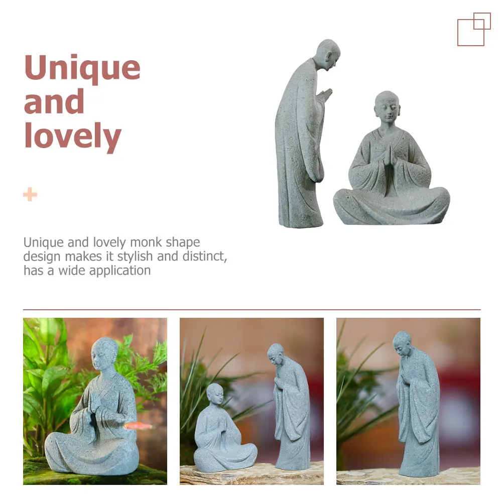 

2pcs Monk Statue Figurines Garden Sculptures Zen Decor Desktop Statues Home Temple Ornaments Mini Tearoom Decoration