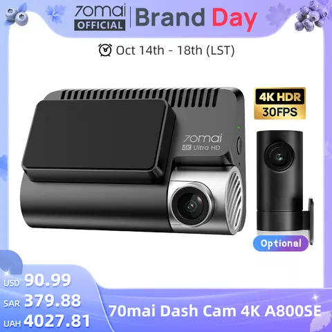 70mai A800S A800SE 블랙박스 4K UHD 시네마급 내장 GPS ADAS 70mai 4K A800SE 24시간 주차 감시 지원 후방 카메라