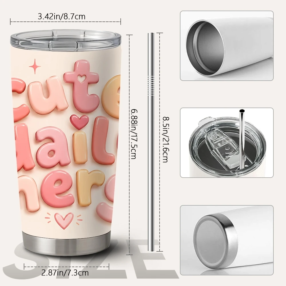 Kawaii Positive Vacuum Flasks 20oz Vacuum Flask Double Wall Insulated Coffee Tumbler With Lid&Straw For Hot Cold Drinks&gift