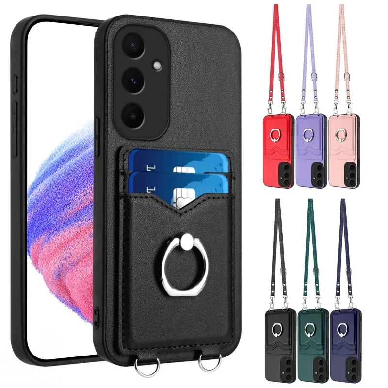 Strap Ring Stand Case For Xiaomi Redmi Note 13 Pro Plus 12 12S 13C 12C A3 Shockproof PU Leather Lanyard Wallet Card Slots Cover