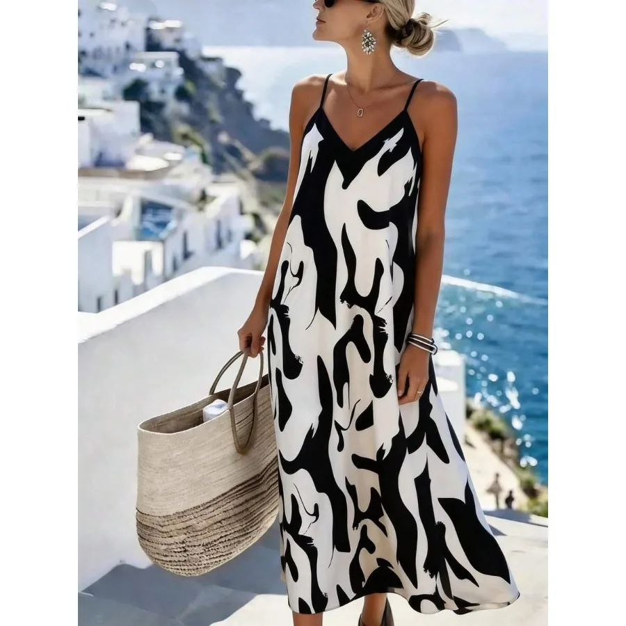

【New style】Women's Floral Print A-Line Loose Vacation and Casual Maxi Camisole Dress