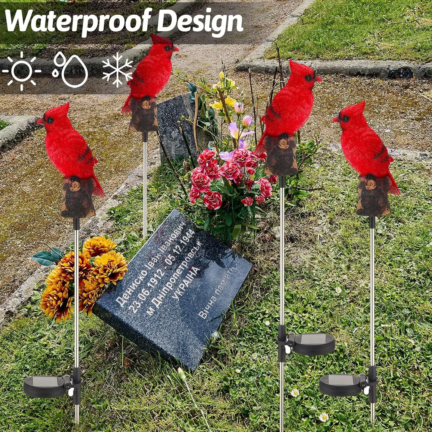 4 عبوات من مصابيح حصة الكاردينال الشمسية، ديكور حديقة الطيور الحمراء للممر الخارجي، هدايا عيد الميلاد وعيد الشكر