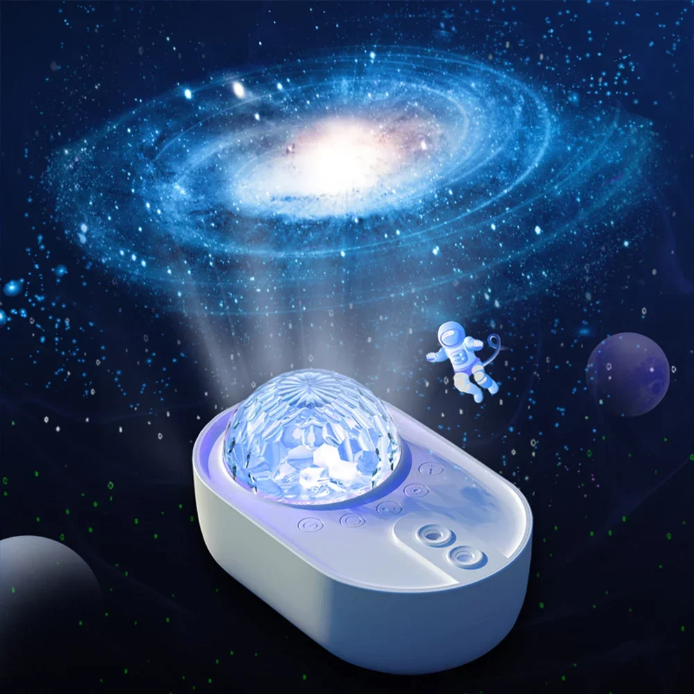 LED Galaxy Projector Night Light with Water Wave Starry Sky, Voice Control Music Player, USB, and LED Galaxy Lamp