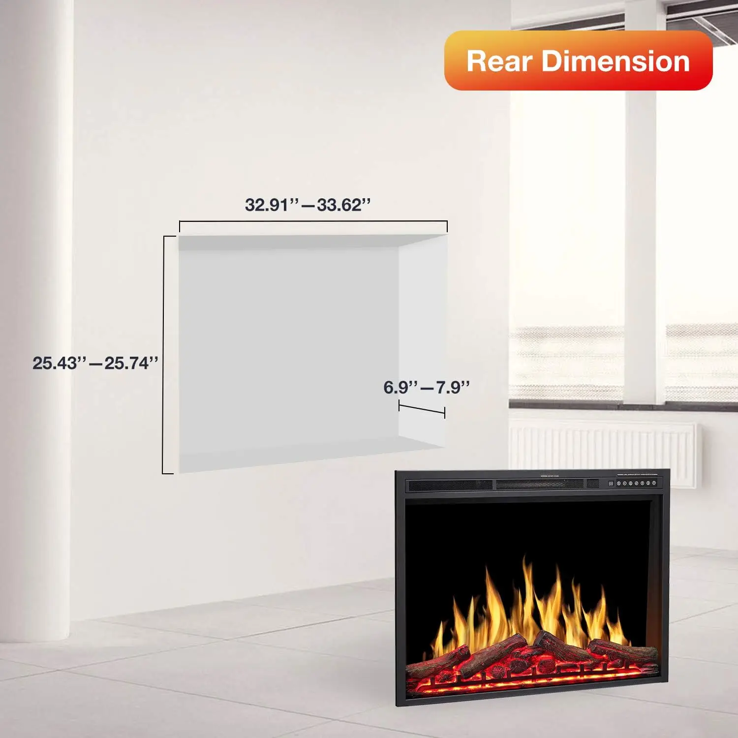 34" Electric Fireplace Insert Adjustable Flame Colors, Log Colors, Flame Speed and Brightness, Remote Control, 750W/15