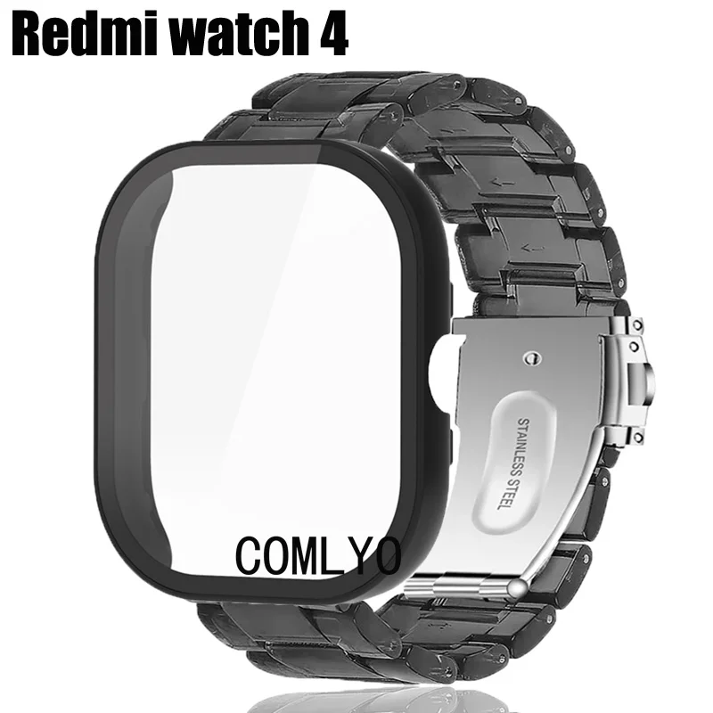 2in1 For Redmi watch 4 Case Hard PC Glass Screen Protector Strap PC Clear Smart Watch Band Protective Cover