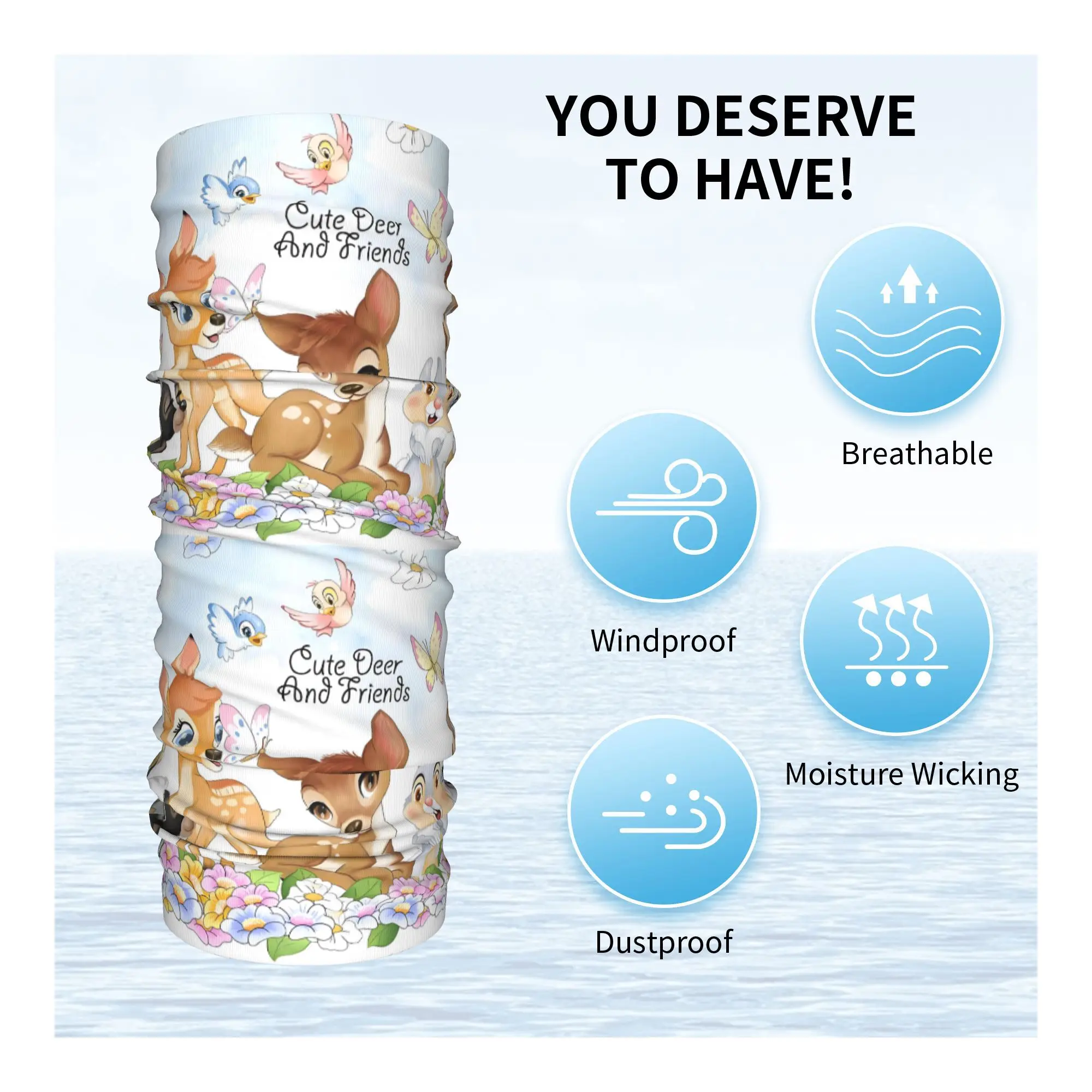 مخصص بامبي باندانا الشتاء الرقبة أدفأ المرأة يندبروف التفاف الوجه وشاح للمشي لمسافات طويلة الطباعة الكلاسيكية الحيوان الجراب عقال