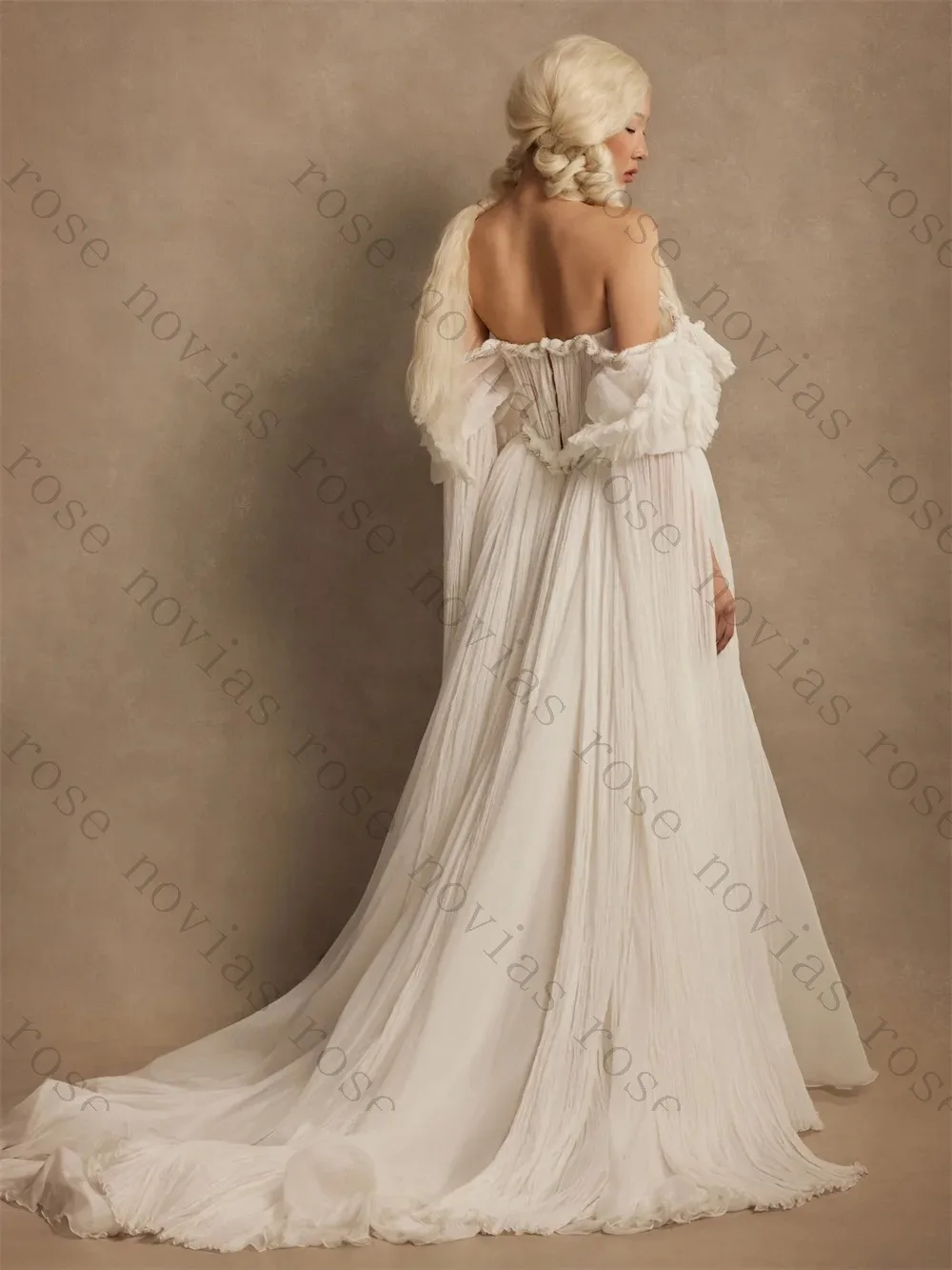 Customized Boho Off Shoulder Puff Sleeve A Line  Wedding Dress Pleated Chiffon Bridal Gown 2026 Robe De Mariée Beach Bohemian