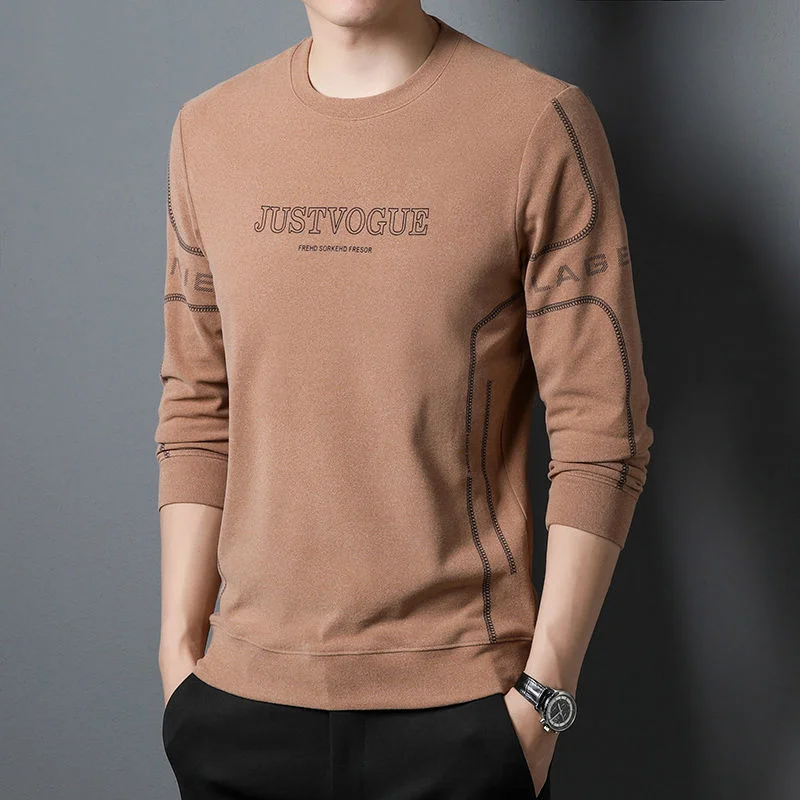 

Round Neck Pullover Sweatshirt Men Thermal Underwear Double Fleece Lining Long Sleeve T-Shirt Casual