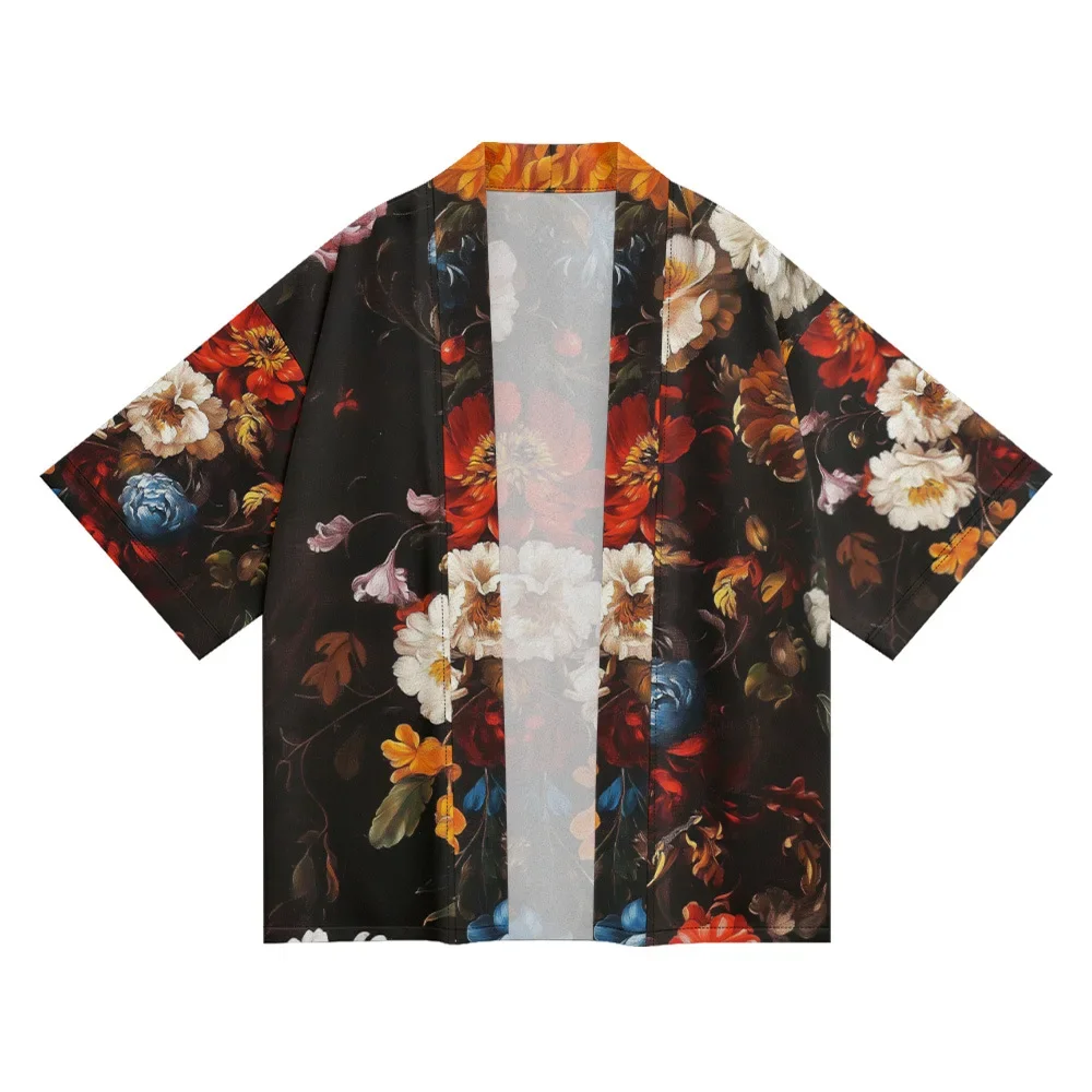 

Fashion Casual Cardigan Yukata Retro Flower Print Japanese Kimono Summer Beach Men Women Traditional Haori Plus Size Asian
