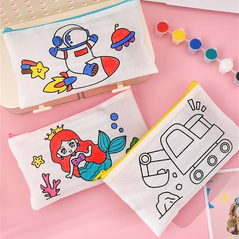 6Pcs Cartoon Painting Graffiti Pencil Case DIY Art Toys For Kids Birthday Party Favors Pinata Fillers Back To School Prizes