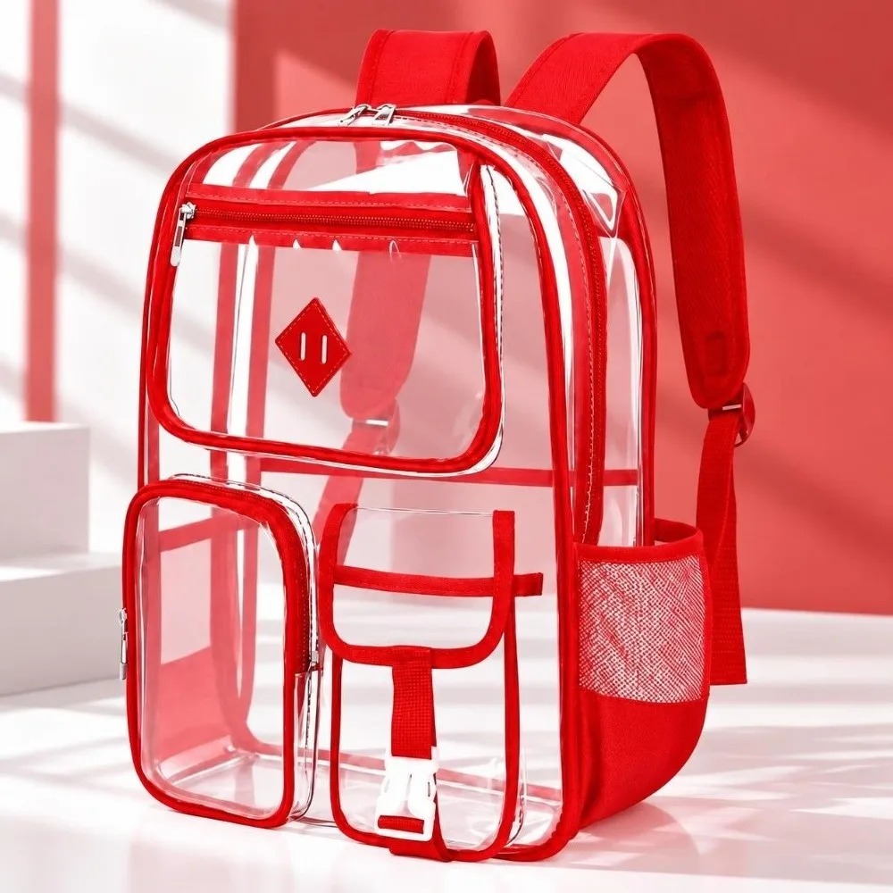 Mult-Pocket Clear PVC Backpack Waterproof Transparent School Backpack Wear-Resistant Durable See-Through Bookbag