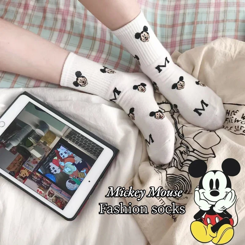 ديزني ميكي ماوس النساء الجوارب الكرتون طباعة فتاة الرياضة الجوارب الطويلة موضة تنفس عادية سكيت جورب الإناث الجوارب هدية #1