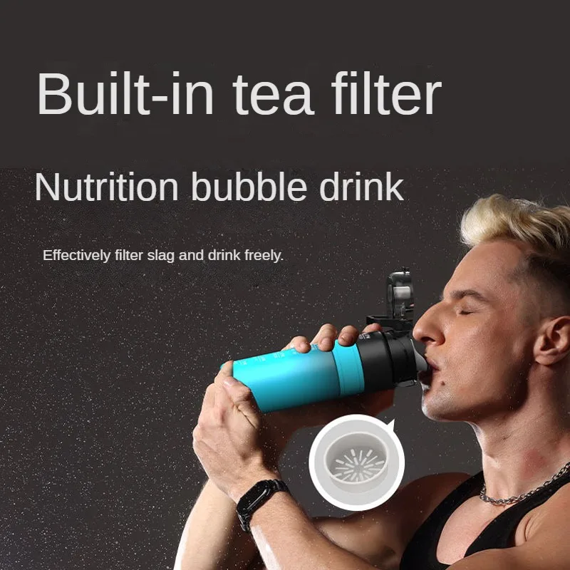 Youpin كوب رياضي بلاستيكي مضاد للإسقاط ، سعة كبيرة ، كوب شاي محمول ، فلتر شاي مدمج ، غطاء زنبرك بنقرة واحدة ، Quange