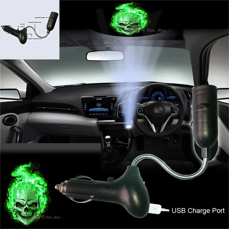 

1 Pieces Green Skull Logo Atmosphere LED Light Ghost Decorative Car Cigarette Dome Roof Reading Shadow Laser Projector