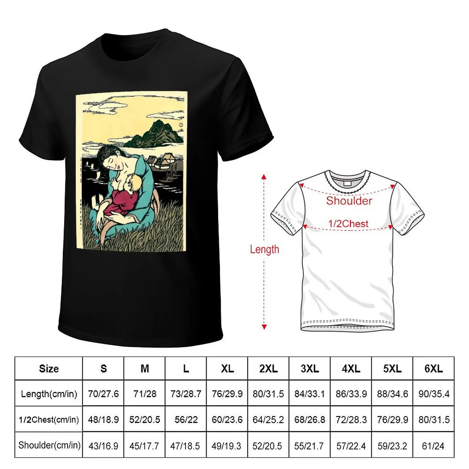 Japanese Wall Art The Sea at Home Town 1939 Takehisa Yumeji T-Shirt All Match Basic Short Sleeve Top