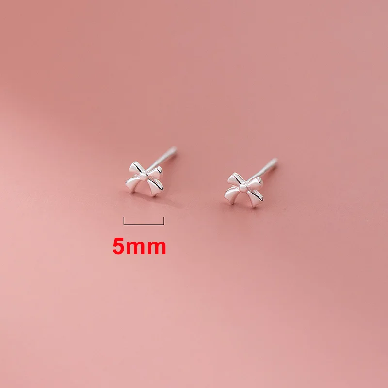 INZATT Real 925 Sterling Silver Mini Bowknot Stud Earrings for Women Cute Fine Jewelry Ear Hole Care Accessories