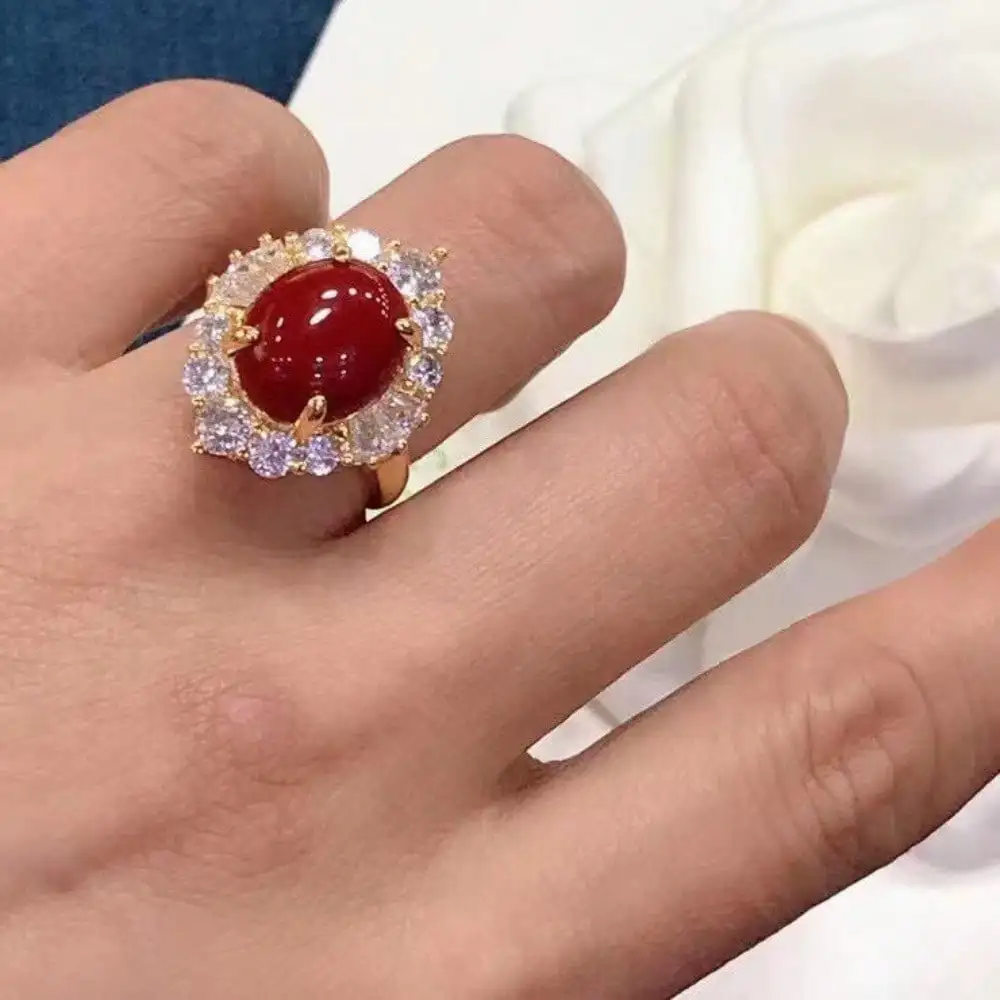 Synthetic Red 18K Coral Ring Women's Korean Version Of Fashion Versatile Personality Fashion Trendy Ring European And American Ring