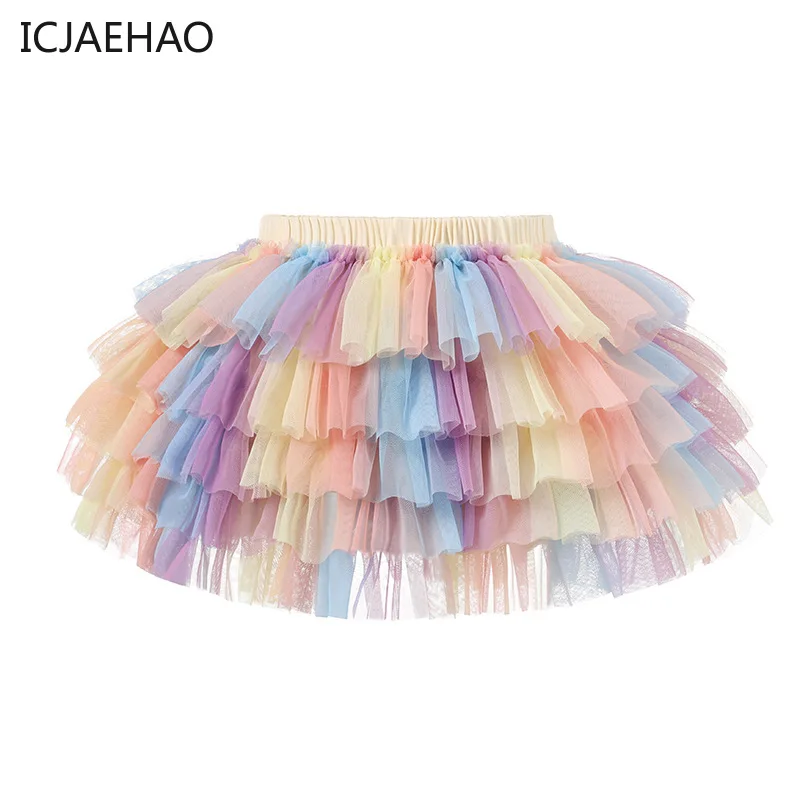 

ICJAEHAO 2024 Multicolour Gradient Fashion Girl Shorts Tulle Patchwork Tierred Summer Short Pant for Baby Girls Clothes For Girl