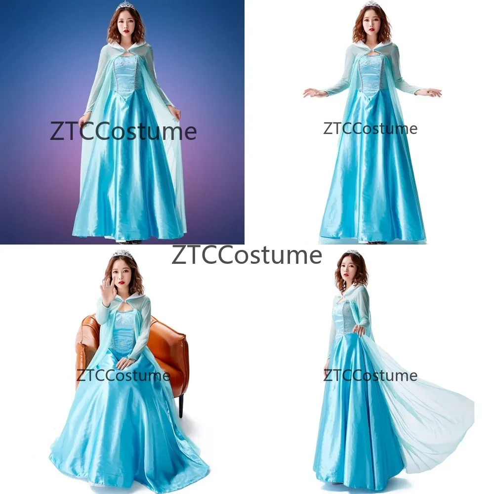 

Elsa Cosplay Dress Blue Princess Gown with Cape Medieval Queen Renaissance Halloween Costume Maxi Long Dress
