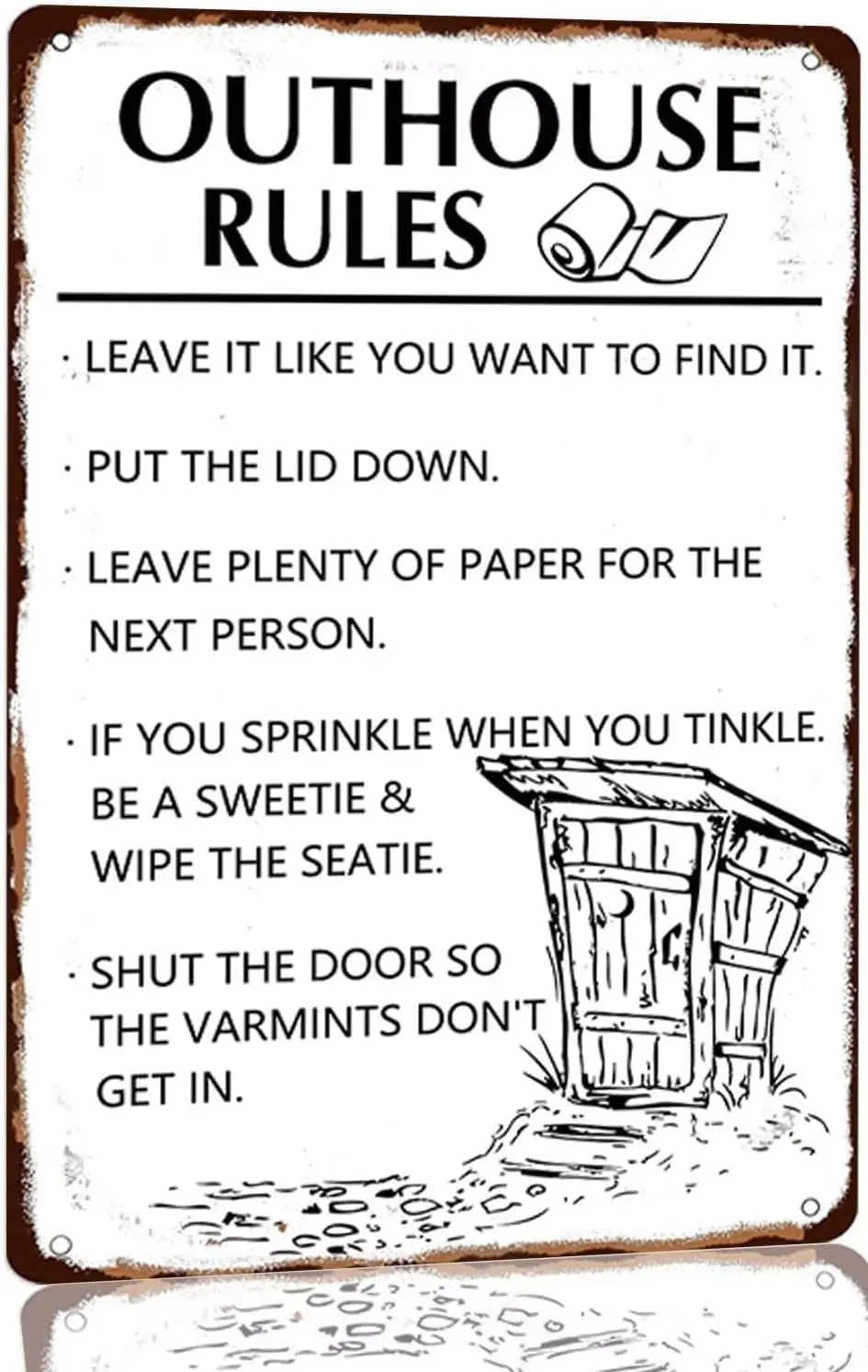 Outhouse Rules Metal Tin Sign Vintage Bathroom Rules Suitable for Home Wall Decor Cave Cabin Restroom Bar Garage 5.5;×8;