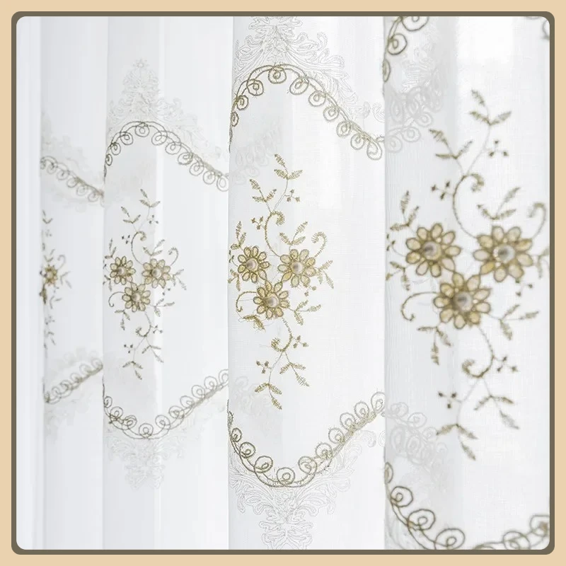 

New European Style Simple Pearl Rope Embroidered Window Screen Living Room Bedroom Screen Curtain Curtain Yarn Finished Yarn