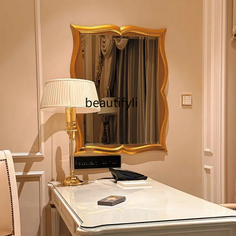 

French retro bathroom vanity mirror home bathroom special-shaped wall-mounted mirror American bedroom