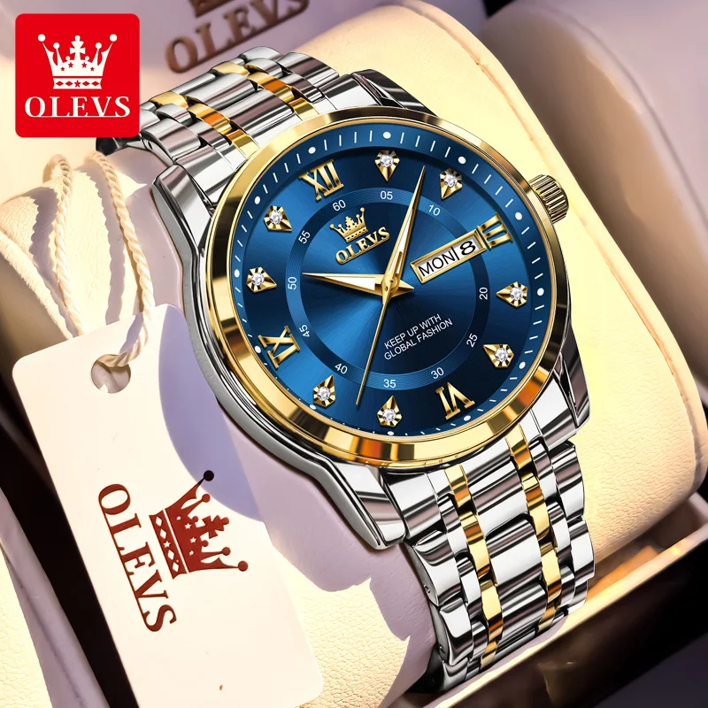 

OLEVS Мужские кварцевые часы Роскошные золотые часы с бриллиантами Водонепроницаемые светящиеся деловые кварцевые часы из нержавеющей стали для мужчин Мужские часы