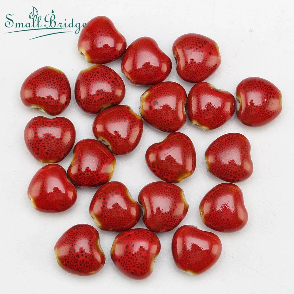 10Pcs Big Hole Flower Glazed Heart Ceramic Bead For Bracelet Jewelry Making DIY Crafts Accessories Loose Spacer Porcelain Beads