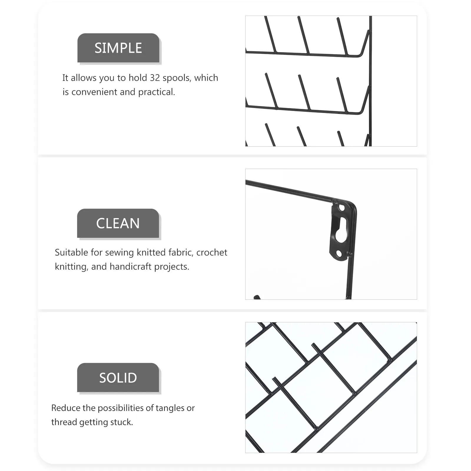 

32 Spools Thread Rack Iron Sewing Organizer Sturdy Wear-Resistant Wall-Mounted Embroidery Tool for Knitting Crochet Handicraft