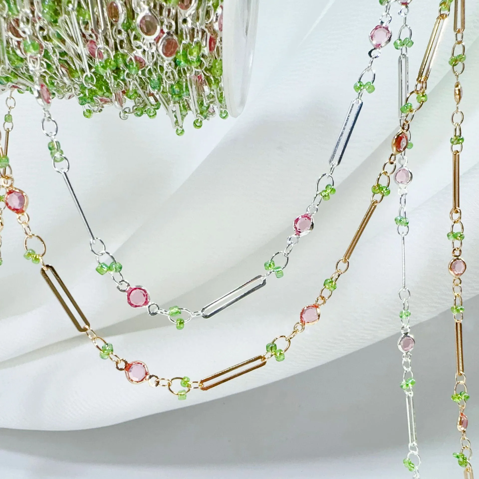 Trendy 0.5M/1M/2Meters Round Zircon Copper Chains Premium Glass Copper Chain for Women Bracelet Necklace Jewelry DIY Accessories