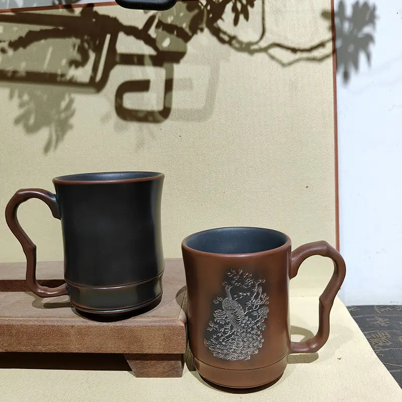 Guangxi Qinzhou Nixing pottery master teacup purely handmade household gifts tea set engraved peacock tea cup