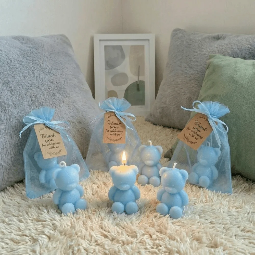 10sets Blue Bear Candles, Cute Minimalist Style for Young Urban Families and Party Planners, Baby Shower, Birthday Party Favors