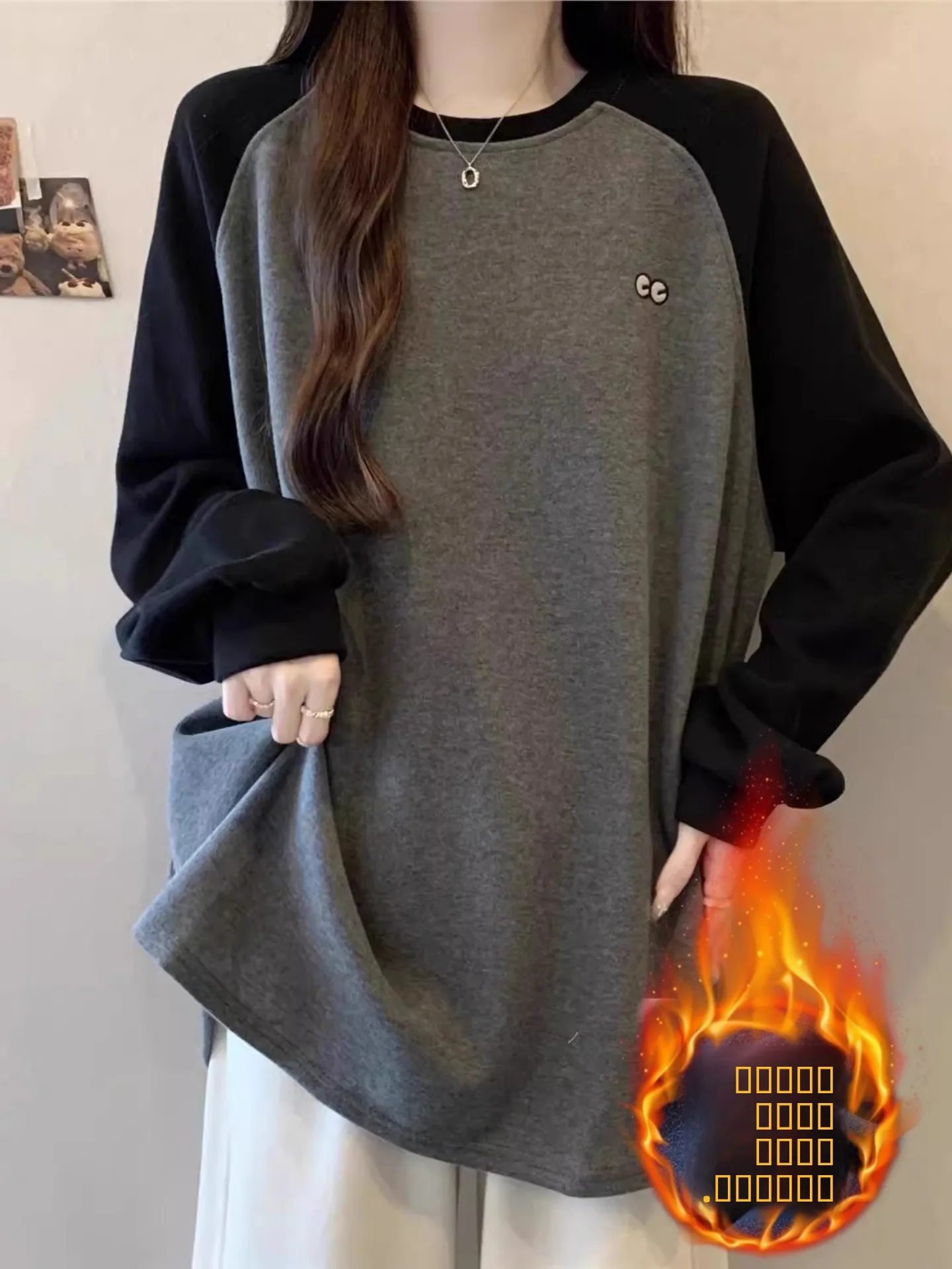 

Ladies Thiened Fce Long Sve T-irt Winter Base Layer Top plus Size Comfortable Soft Color Blo Korean Sle round Ne