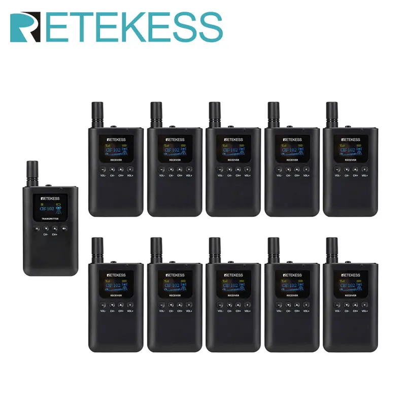 Retekess TT125 1Transmitter 10 Receivers Kit Tour Guide Communication System Wireless For Translator Training Excursion Meeting