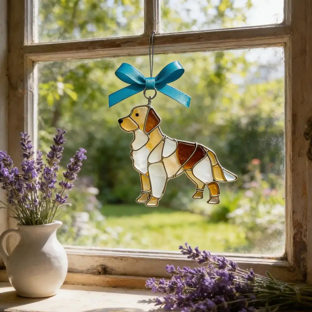 Pet Light Catcher Colorful Acrylic Dog Suncatcher Ornament Stained Glass Breed Hanging Decor Holiday Window Christmas for Dog